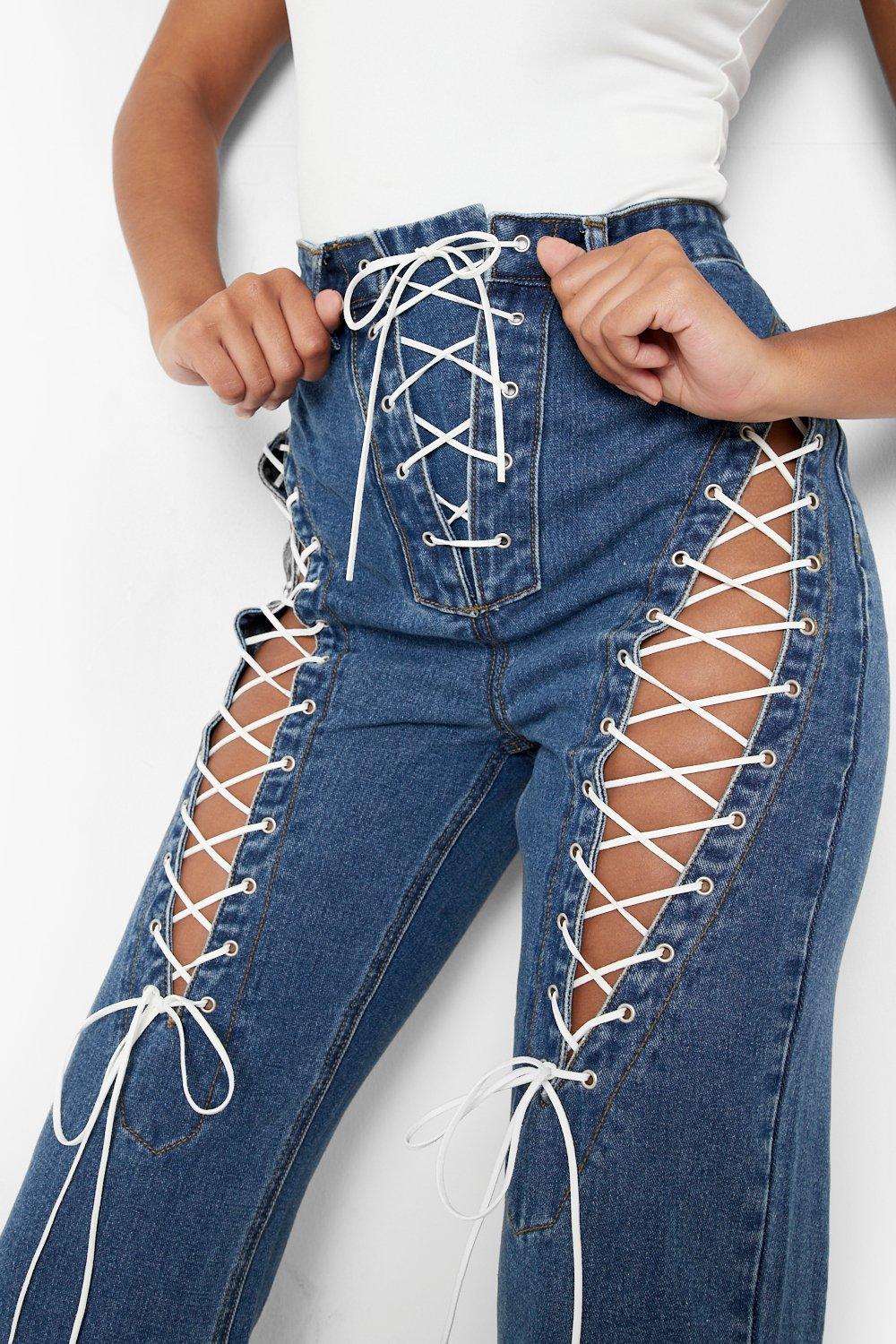 Lace up jeans hot sale front